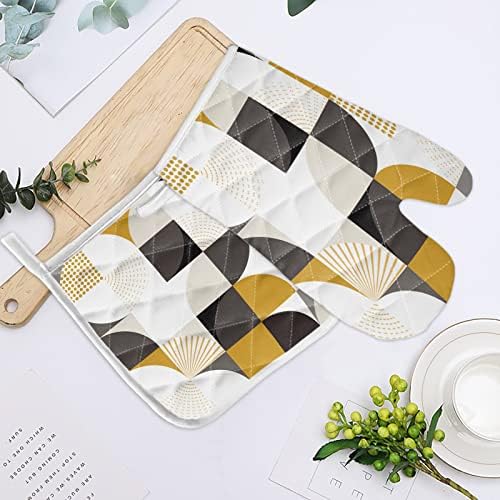 Quilted Cotton Terry Cloth Oven Mitt, Pot Holder Yellow Grey Black