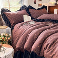 Retro Brown Polka Dot Ruffle Duvet Cover King Soft Double Gauze