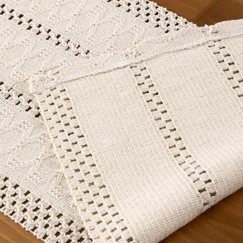 Ivory Boho Table Runner Farmhouse Macrame Woven Table Runner 12x60