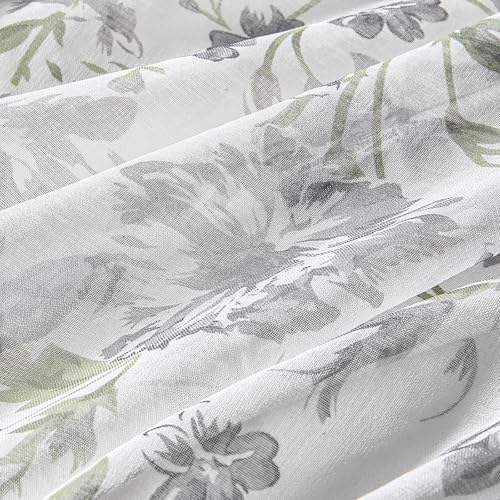 Gray Floral Sheer Curtains 63 Inch Length 2 Panels for Bedroom Rustic