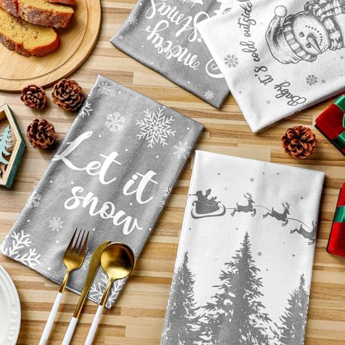 Sratte 4 Pcs Gray Christmas Kitchen Towels 16 x 24 Inch Winter Hand