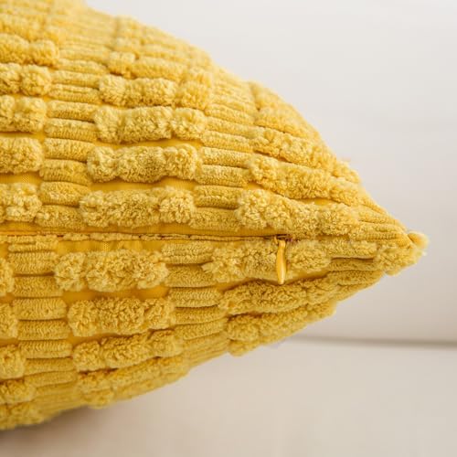 Corduroy Decorative Throw Pillow Covers, Boho Stripe Soft Square