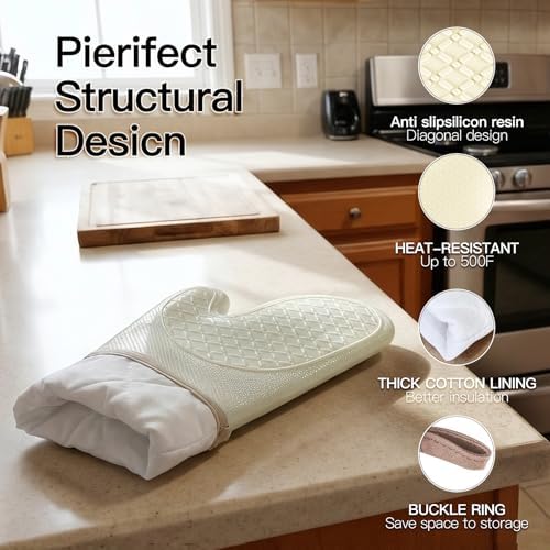 Silicone Oven Mitts Sets with Potholders, 500°F Heat Resistant Kitchen
