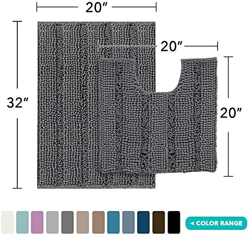2 Piece Bathroom Rug Set with Toilet Mat, Soft Absorbent Chenille