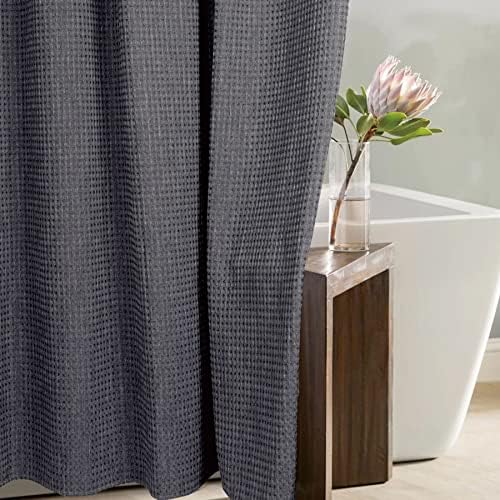 Grey Waffle Shower Curtain: 78 Inch Gray Textured Heavy Duty Fabric