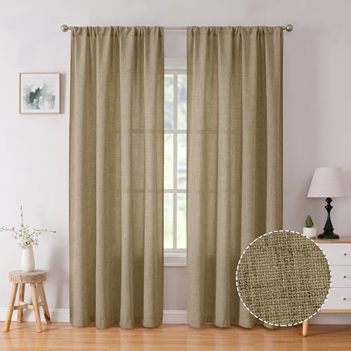 Tollpiz Linen Curtains Bedroom Rod Pocket Semi Sheer Curtain Burlap