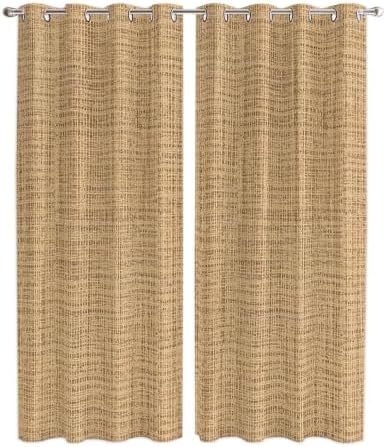 Brown Ochre Solid Color Window Curtains Panels with Silver