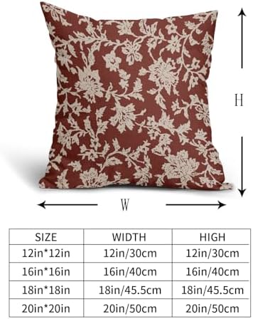 Rustic Red Floral Pillow Covers 18x18 Set of 2 Brown Cream Vintage
