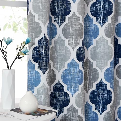 Beauoop Moroccan 100% Blackout Curtains Bedroom Blue Grey 50x96 2