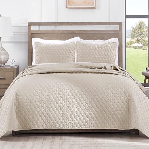 Exclusivo Mezcla Reversible King Size Quilt Bedding Set, Beige Cream