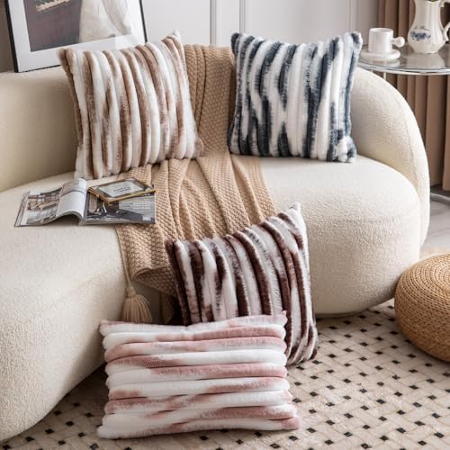 MADIZZ Set of 2 Faux Wool Plush Decorative Throw Pillow Covers 20x20