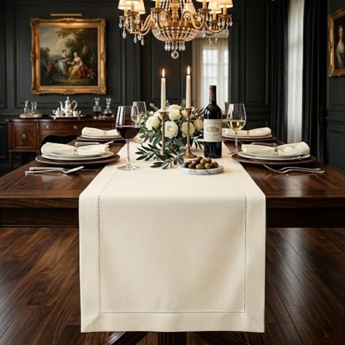 Signature LinenTM by D'Moksha, 100% Pure Linen Ivory Table Runner