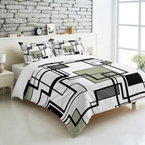 Sage Green Black Gray California King Duvet Cover Set, Abstract