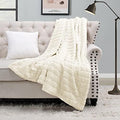 Stripe Faux Fur Throw Blanket with Sherpa Back, 50"x60", Cream Beige