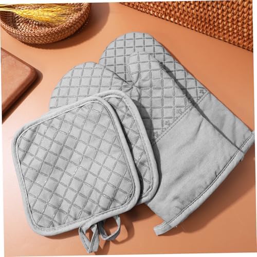 Oven Mitts Set for Baking, Cotton Silicone Heat Protective Gloves