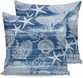 Pillow Covers 20x20 Set of 2, Navy Blue Coastal Square Throw Pillow