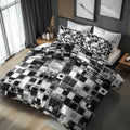 Geometric Duvet Cover Queen Size, Modern Abstract Grey Reversible