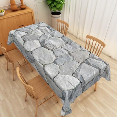 Stone Wall Tablecloth 60x120 Inch Natural Rustic Gray Stone Print