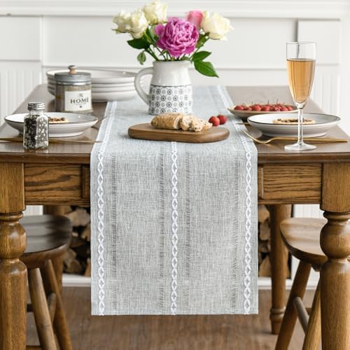 Artoid Mode Grey Rustic Cotton Linen Table Runner, Seasonal