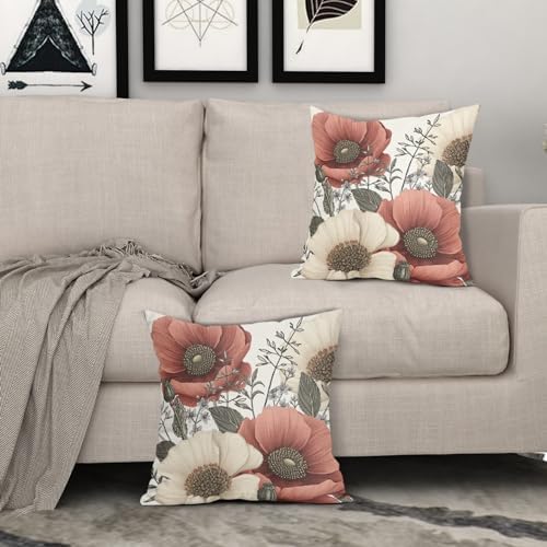 Vintage Flower Pillow Covers 18x18 Inch Rustic Floral Botanical