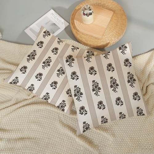 Floral Pillow Covers 20x20 Inch Set of 2 Block Print Brown Throw