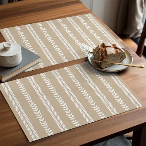 Round Placemats Set of 8 Neutral Sandy Place Mats Minimalist White