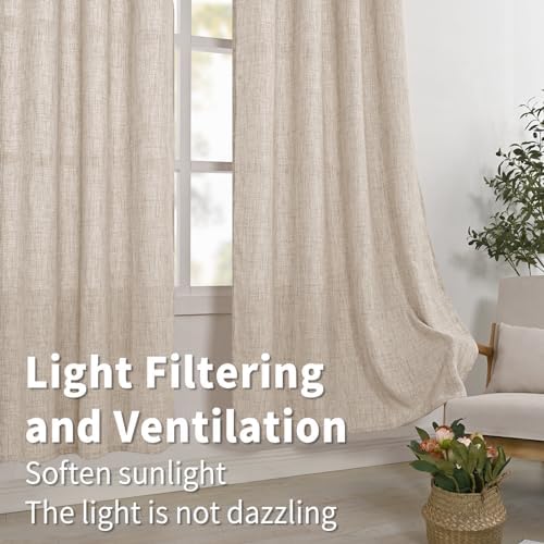 BGment Natural Linen Curtains 63 Inch Length 2 Panels, Light Filtering