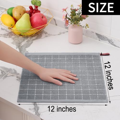 Homaxy 100% Cotton Terry Kitchen Dish Cloths, 6 Pack, Grey