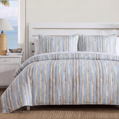Herside 100% Cotton Striped Duvet Cover Set King Size, Gray Blue