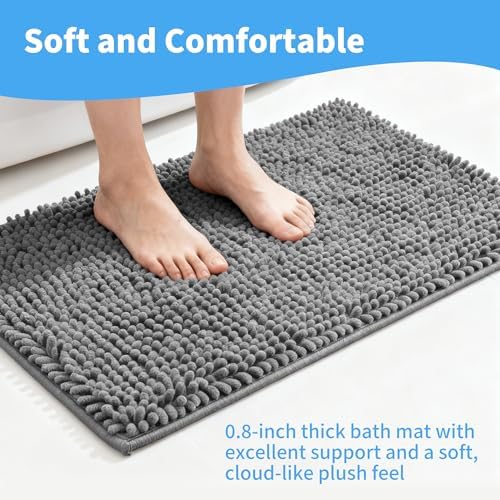Cupic Cupid Chenille Bath Mat Sets of 2, Non Slip Bathroom Rugs, Grey