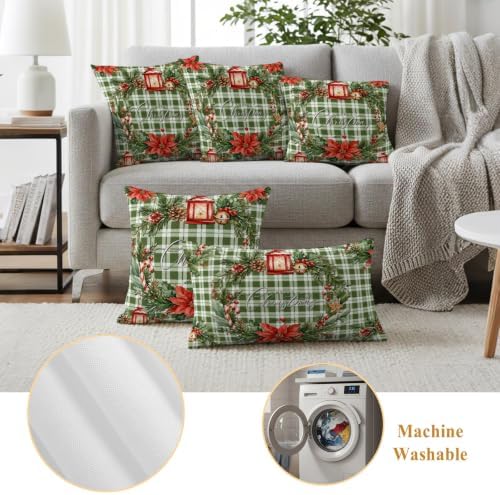 Christmas Outdoor Pillow Covers 18"x18" Set of 2,Waterproof Throw