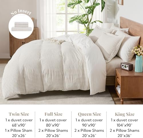 MILDLY Jacquard Striped Duvet Cover Set 2pcs Dual Zipper Khaki Twin