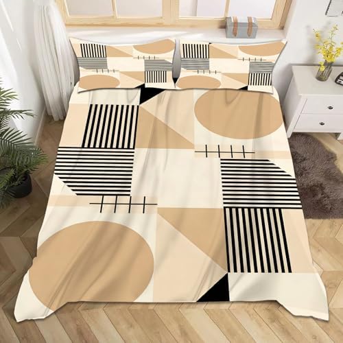 Beige Geometric Bedding Set, King 90"x104" 3Pcs, Elegant Circular
