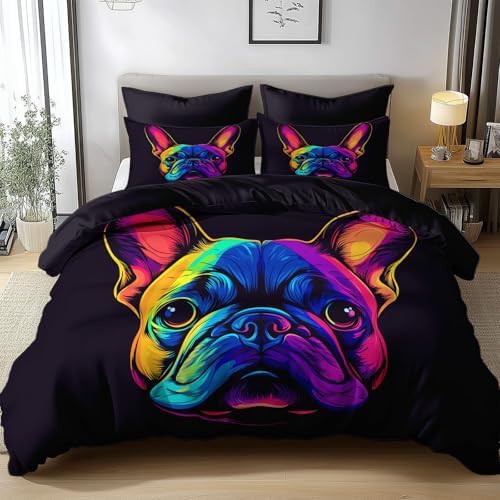 King Duvet Cover Set French Bulldog Line Soft Microfiber Reversible