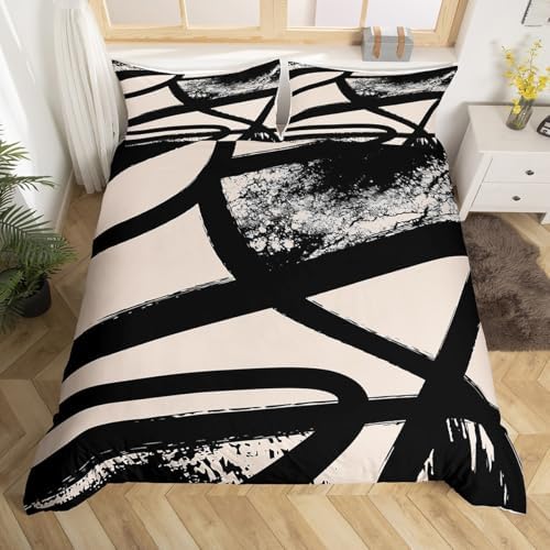 Feelyou Abstract Duvet Cover Kids Bedding Beige Grey Set Queen Size