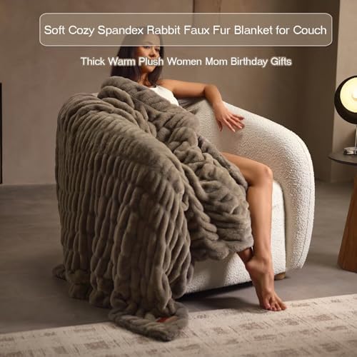 Double Side Faux Fur Throw Blanket,Cozy Soft Fuzzy Fluffy Faux Rabbit