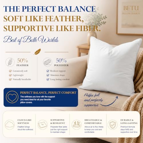 BETU 20x20 Pillow Inserts,Set of 2 Feather Down Throw Pillows for