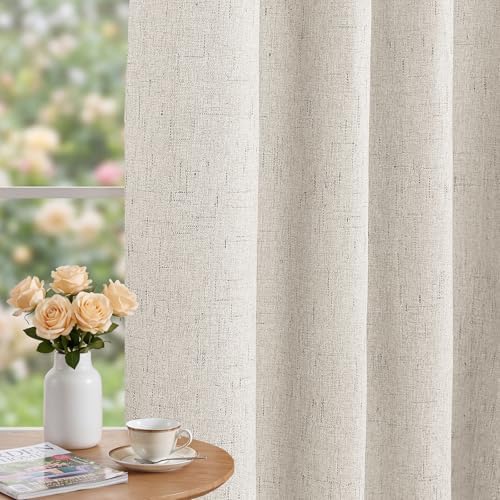Linen Sheer Tab Top Curtains for Living Room Bedroom 63 inches Long