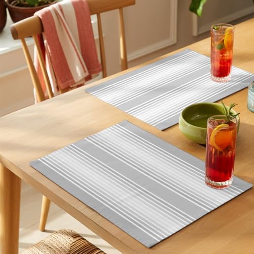 Gray Stripes Placemats Set of 8, Minimalist Stripe Modern Gradient