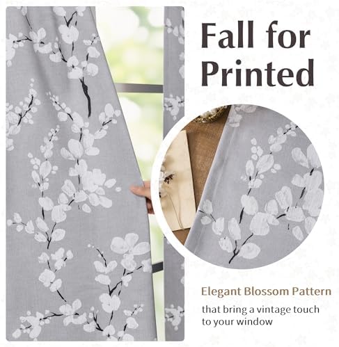 FMFUNCTEX Grey Blackout Floral Curtains for Bedroom, 63 Inches, 2