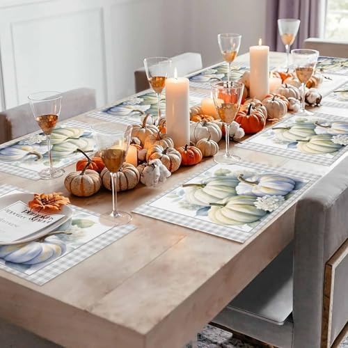 Placemats Set of 8, Thanksgiving Pumpkin Flower Leaves Classic