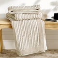 Amélie Home Striped Knit Chenille Throw Blanket, Beige 50×60