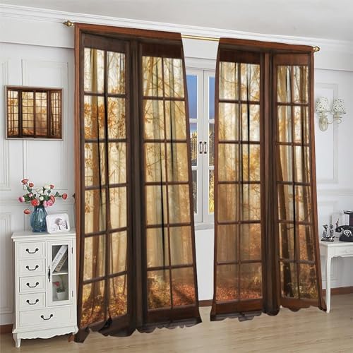 Landscape Blackout Curtains, Fall Misty Forest Nature 3D Landscape