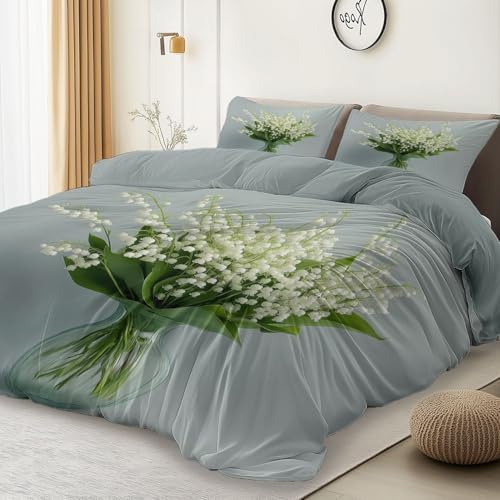 Duvet Cover Elegant Plants Bouquet Print with 2 Pillow Shams Perfect