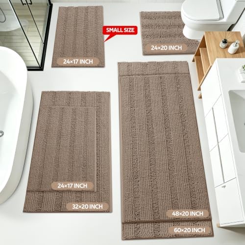 ACCUMTEK Striped Dark Beige Bathroom Rug Mat Set 2 piece