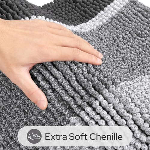 HOMEIDEAS Grey Bathroom Rugs Sets 2 Piece Chenille, 20"x32"+17"x24"