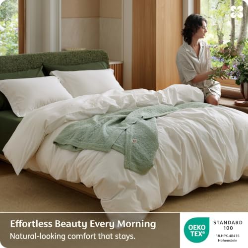 Bedsure PureWoven 100% Washed Cotton Duvet Cover Set, Twin Size, 2-PC
