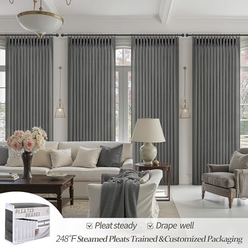 Dark Grey Memory Shaped Pinch Pleated Living Room Curtains 84 Inches