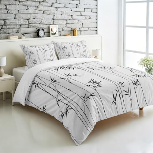 3 Pieces Bedding Set King Size, Gray Branches Leaves Soft Duvet Covers