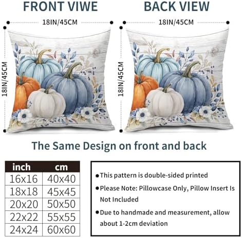 Fall Pumpkin Floral Throw Pillow Covers 22x22 Inch Blue Teal Orange